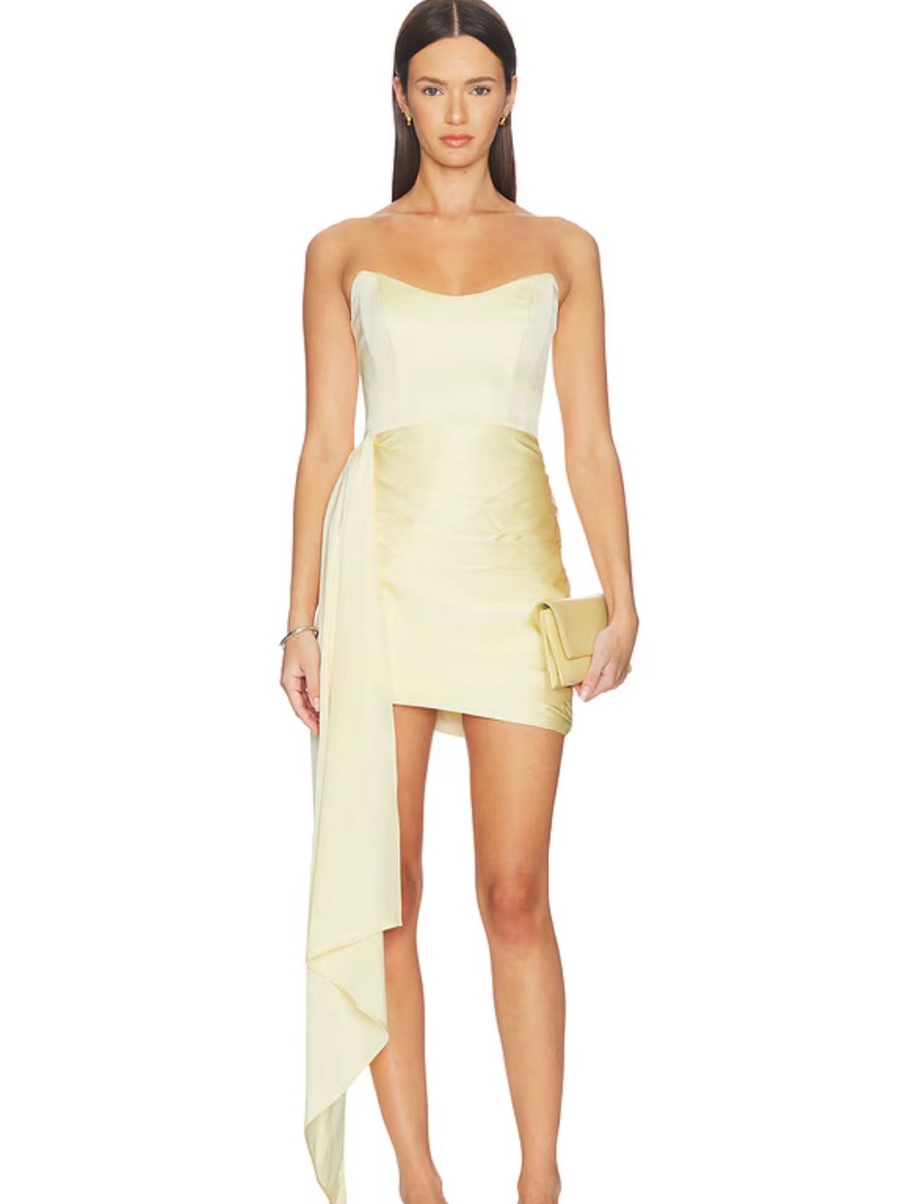 REVOLVE Strapless Pale Yellow Mini Dress with Draped Sash